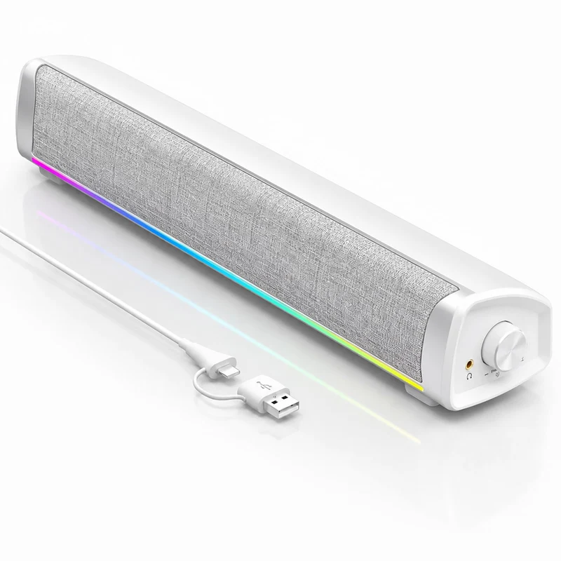 HEGMUXCO Computer Speakers for Desktop PC, 4DriverGaming Soundbar with 12 RGB Light Mode, USB/USBCPowered PC Speakers with Mic