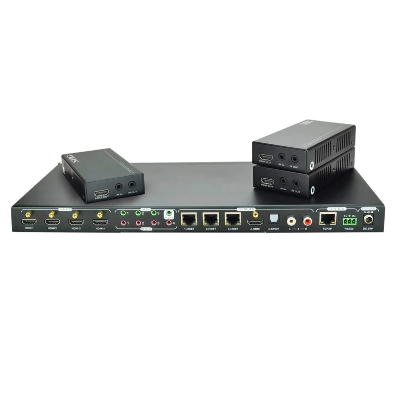 SIIG AC CEH23W11S1 HDMI HDBaseT 4x4 4K Matrix Kit source devices Brown Box