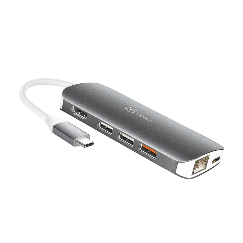 j5create USB C Hub Adapter MultiMonitor 10in1 Port Docking Station 4K HDMI, VGA, Ethernet, USB 3.0, MicroSD, SD, USBC 3.1 +