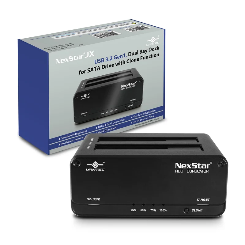 Vantec NSTD258S3BK NexStarJX USB3.2 Gen1 Dual Bay Dock f SATA w Clone Function