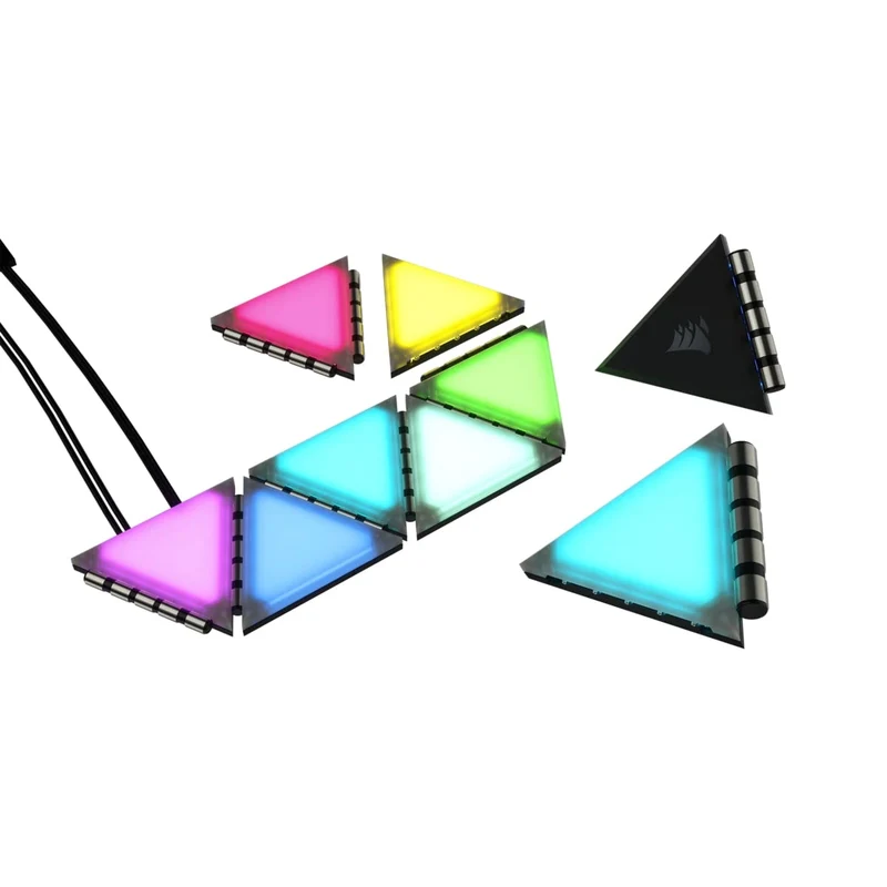 Corsair iCUE LC100 Case Accent Lighting Panels Mini Triangle 9X Tile Starter Kit (81 RGB LEDs with Light Diffusion, Simple M