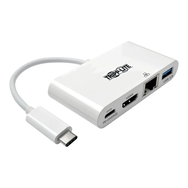 Tripp Lite USB C to HDMI Multiport Video Adapter Converter 4K w/ USBA Hub, USBC PD Charging Port & Gigabit Ethernet Port, Thun