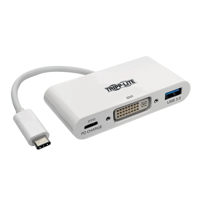 Tripp Lite USB C to DVI Multiport Video Adapter Converter 1080p w/ USBA Hub & USBC PD Charging Port, Thunderbolt 3 Compatible,