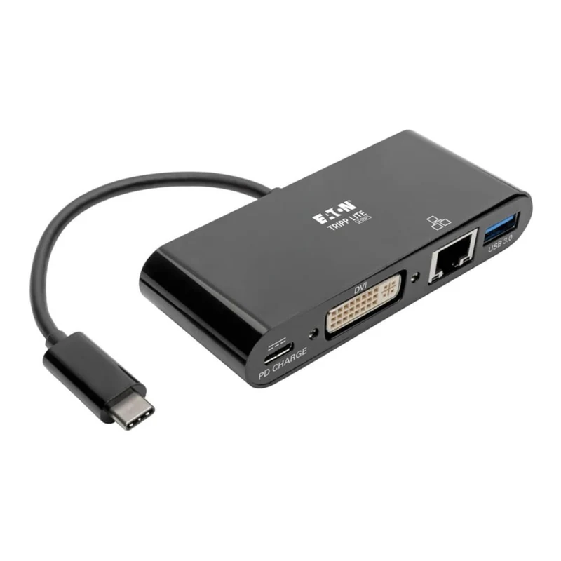 Tripp Lite USB C to DVI Multiport Adapter Converter Docking Station w/ USBA Hub, Gigabit Ethernet Thunderbolt 3 USB Type C 1080