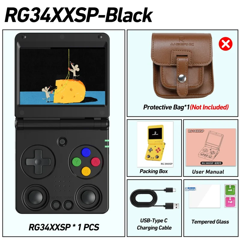 Anbernic RG34XXSP 3.4-Inch IPS Linux 64-bit Game Console H700 Quad-Core 1GB Retro Game Player HD-Connect To TV RG 34XXSP 3300mAH