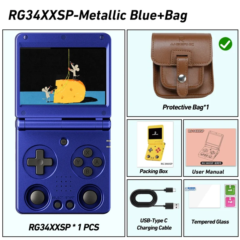 Anbernic RG34XXSP 3.4-Inch IPS Linux 64-bit Game Console H700 Quad-Core 1GB Retro Game Player HD-Connect To TV RG 34XXSP 3300mAH
