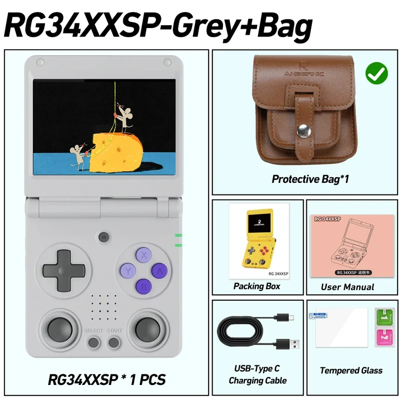 Anbernic RG34XXSP 3.4-Inch IPS Linux 64-bit Game Console H700 Quad-Core 1GB Retro Game Player HD-Connect To TV RG 34XXSP 3300mAH