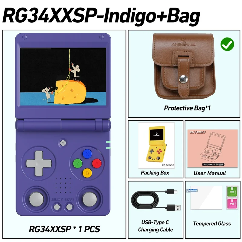 Anbernic RG34XXSP 3.4-Inch IPS Linux 64-bit Game Console H700 Quad-Core 1GB Retro Game Player HD-Connect To TV RG 34XXSP 3300mAH