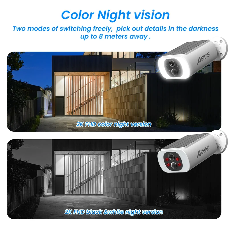 ANRAN 2K Solar Security Camera 3/5MP Outdoor Wireless 2.4G WIFI Camera Battery Cam Floodlight Color Night Vision Can't Add NVR