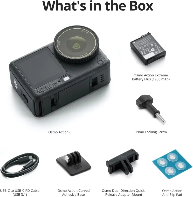 Open Box-DJI Osmo Action 4,Action 5,Action 6 Combo 8K Action Camera 1/1.1" Square Sensor Variable Aperture F/2.0-f/4.0 Rocksteady 3.0 Cold-Resistant 4hrs Battery 50GB Storage Vlogging Camera