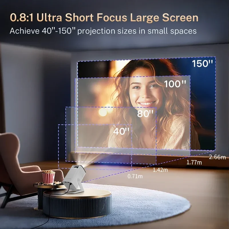 Mini Projector 1080P/4K Supported, WiFi 6 & Bluetooth 5.4, Android TV Short Throw Portable Beamer for Home Theater Outdoor Movie