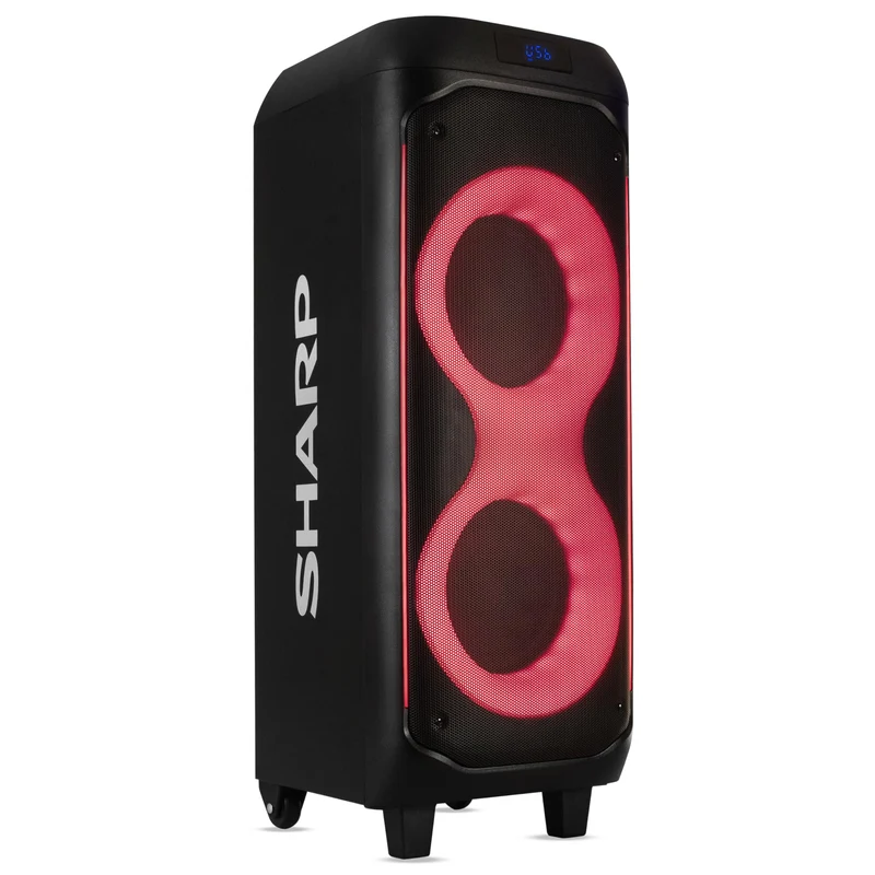 Sharp PS935 Party Speaker System with Microphone Bluetooth Portable Loud Speaker LuggageStyle Handle and Wheels!