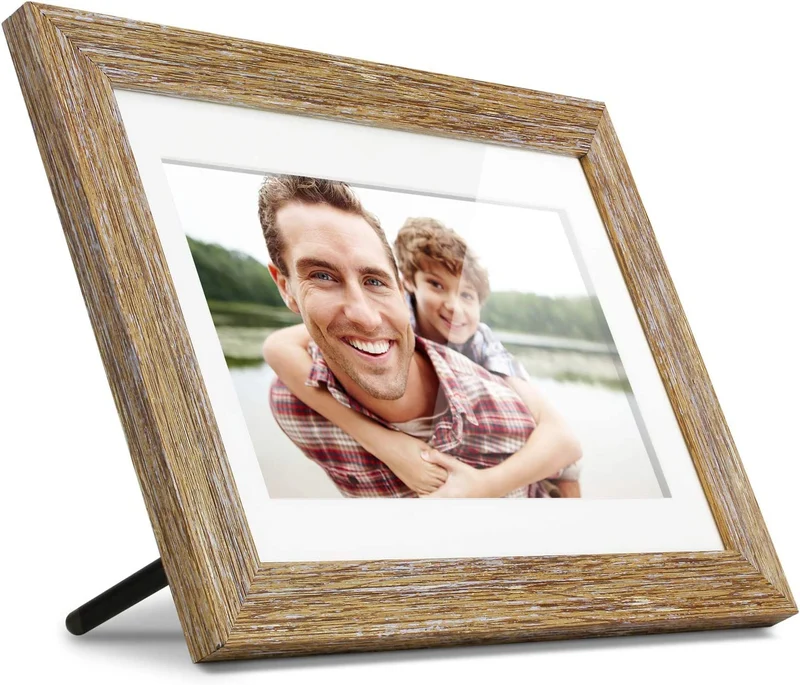 Aluratek 10 Distressed Wood Digital Photo Frame with Auto Slideshow, 1024 x 600 (ADPFD10F), 10 Wood Border, 10 Inch, NonWiF