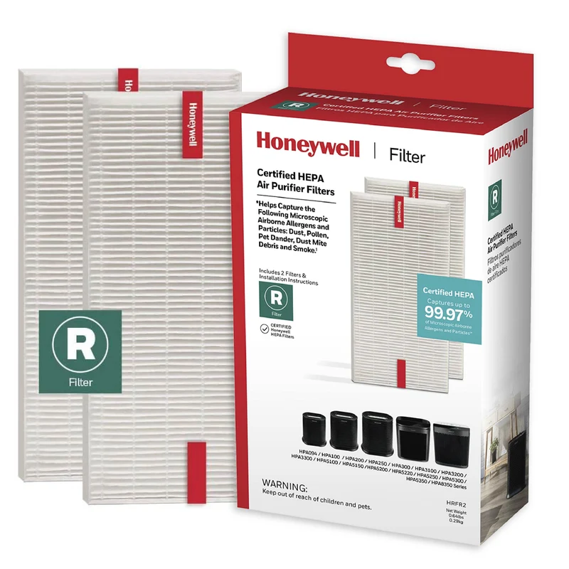 Honeywell HEPA Air Purifier Filter R, 2Pack for HPA 100/200/300 and 5000 Series Airborne Allergen Air Filter Targets Wildfire