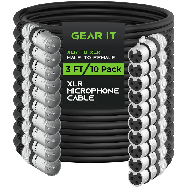 GearIT XLR to XLR Microphone Cable (3 Feet, 10Pack) XLR Male to Female Mic Cable 3Pin Balanced Shielded XLR Cable for Mic Mixe
