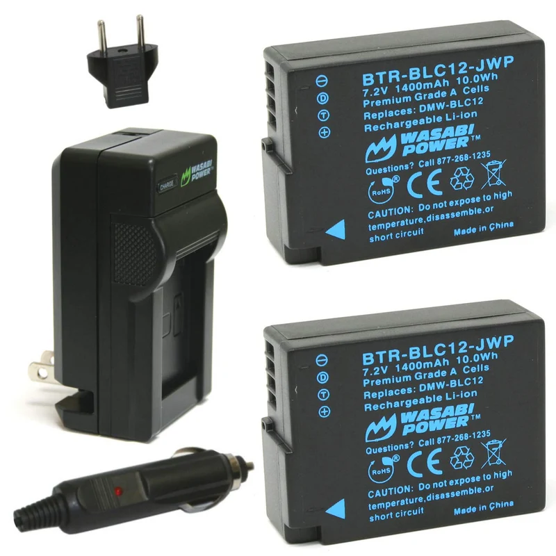 Wasabi Power Battery (2Pack) and Charger for Panasonic DMWBLC12 and Leica BPDC12, BPDC12U, 18729, Leica VLux 4, VLux (Typ