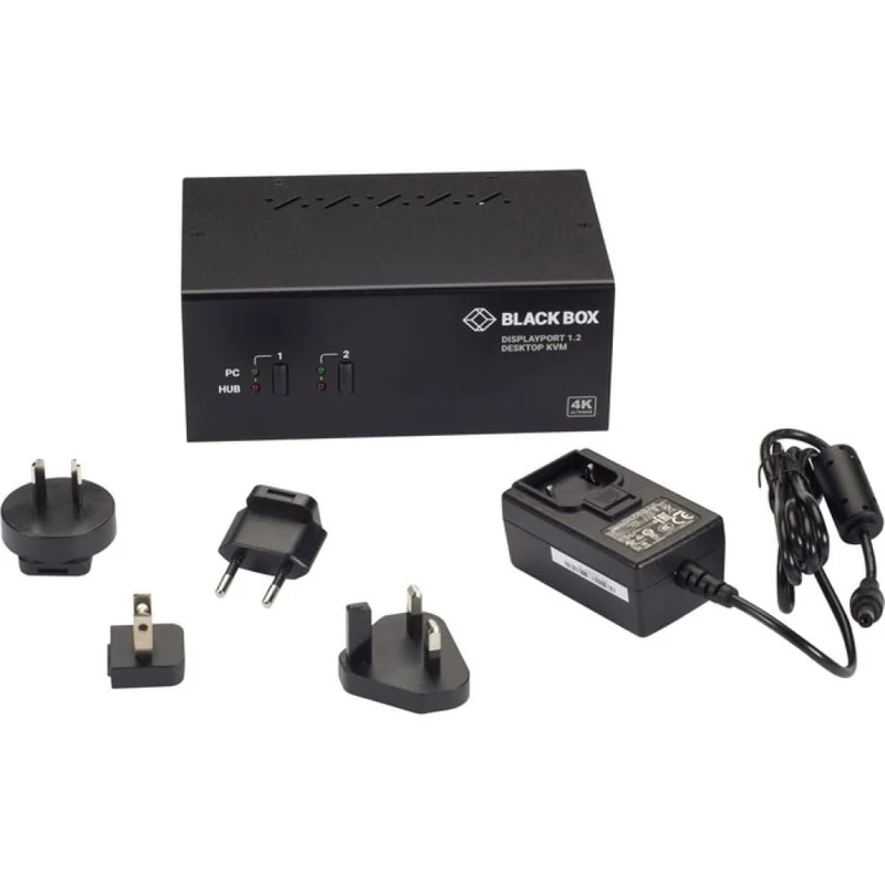 KVM Switch 2Port, DualMonitor, DisplayPort 1.2, 4K 60Hz, USB 3.1 Hub, Audio