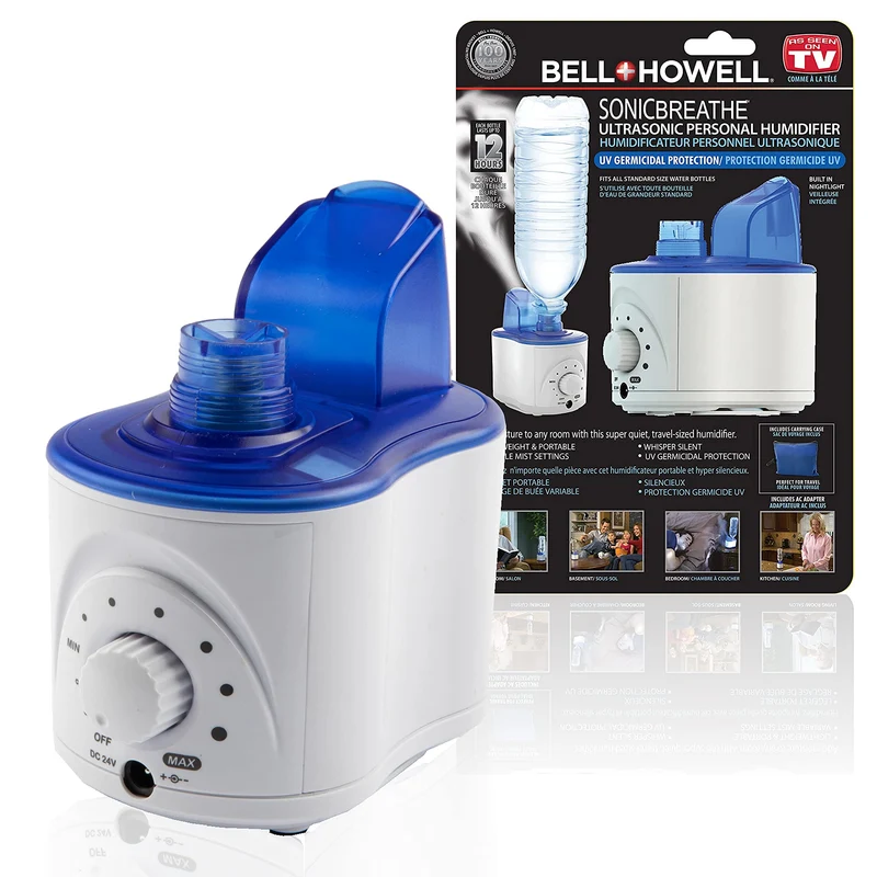 Bell+Howell Sonic Breathe Water Bottle Humidifier, Easy to Use Small Humidifier, No Leak Portable Humidifier, Mini Humidifier, T