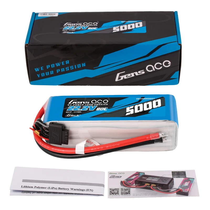 Gens Ace LiPo Akku G-Tech 5000mAh 22,2V 80C 6S1P Heli Lipo Akku