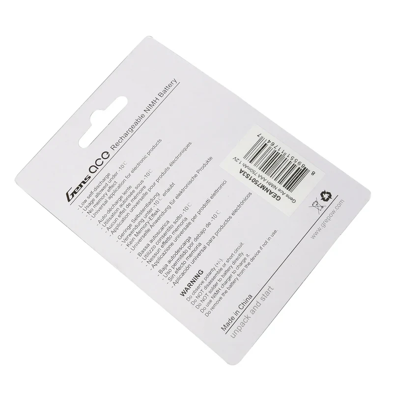 Gens Ace AAA NIMH 750mAh 1,2V Batterie (4 Stück) für Mini-Z