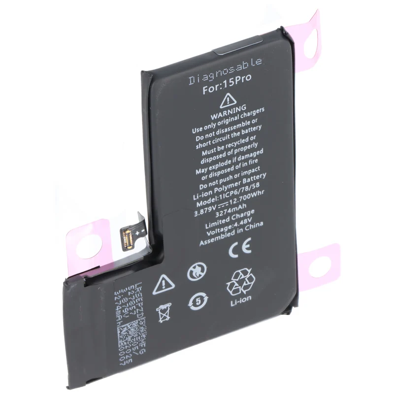AccuCell Akku passend für Apple iPhone 15 Pro, diagnostizierbar, Li-Polymer, 3,87V, 3274mAh, 12,7Wh, ohne Werkzeug