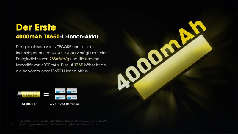 NiteCore 18650 - 3,7V - 4000mAh 10A Li-Ion-Akku NL1840HP
