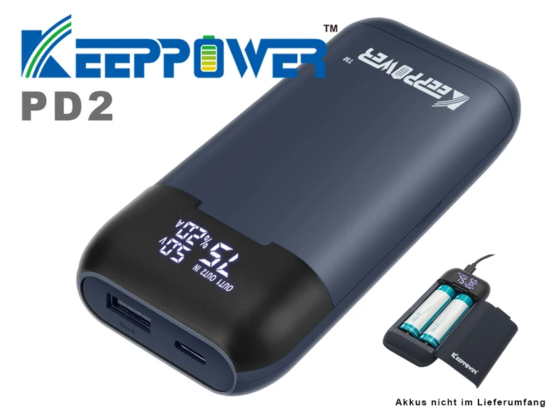 Keeppower PD2 Akku Reise-Ladegerät & Powerbank für Li-Ionen Akkus