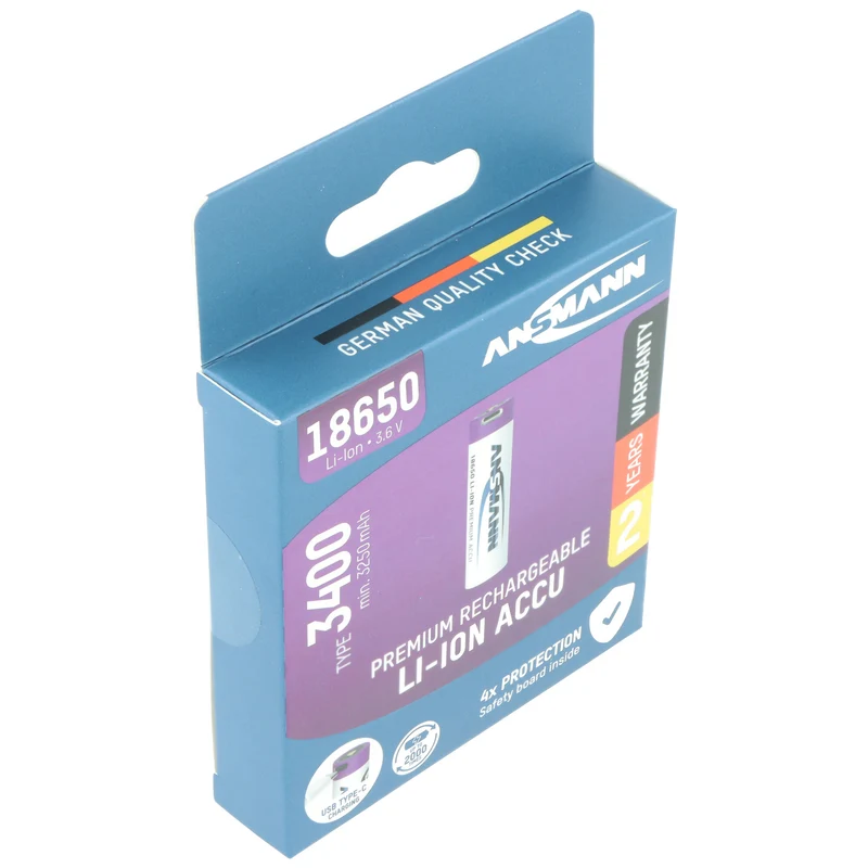 Ansmann Li-Ion 18650 3,6V 3400mAh mit Micro-USB Ladebuchse mit Schutzschaltung