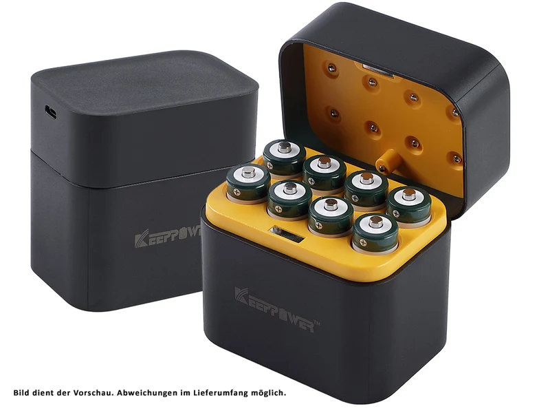 Keeppower I8 Ladegerät mit 8× 1,5V AA Li-Ion-Akkus – USB-C Eingang