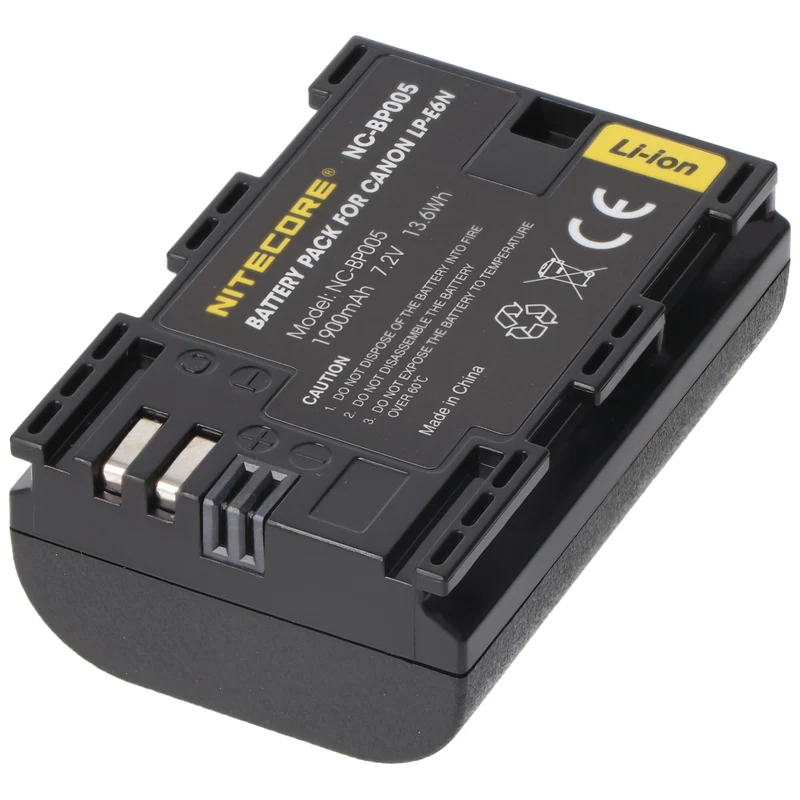 Nitecore LP-E6N Kamera Akku für Canon LP-E6N, NC-BP005, passend für EOS 6D Mark II, EOS 5DS, EOS 6D, 7,2V, 1900mAh