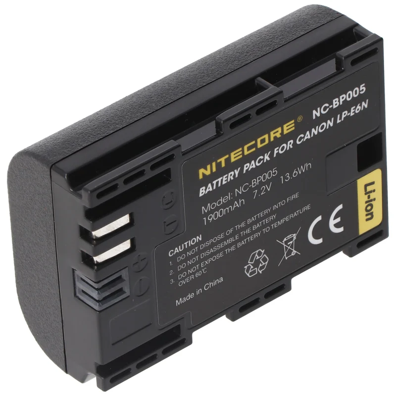 Nitecore LP-E6N Kamera Akku für Canon LP-E6N, NC-BP005, passend für EOS 6D Mark II, EOS 5DS, EOS 6D, 7,2V, 1900mAh