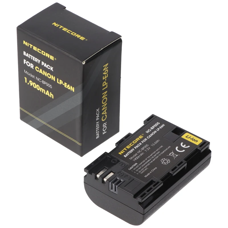 Nitecore LP-E6N Kamera Akku für Canon LP-E6N, NC-BP005, passend für EOS 6D Mark II, EOS 5DS, EOS 6D, 7,2V, 1900mAh