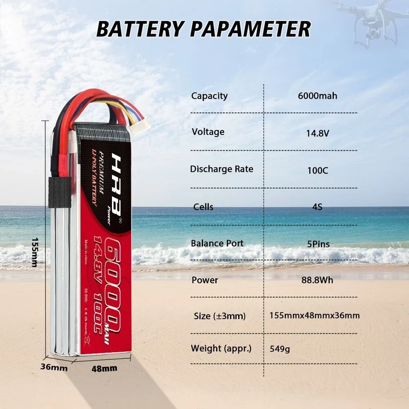 HRB LiPo Akku 4S 14,8V 6000mAh 100C TRX