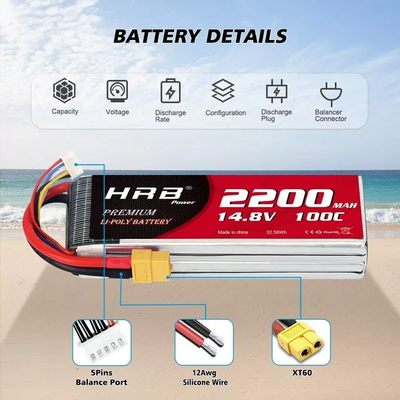 HRB 4S 2200mAh 14,8V 100C LiPo-Akku mit XT60-Stecker