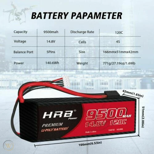 HRB 4S 9500mAh 14,8V 120C TRX LiPo Akku