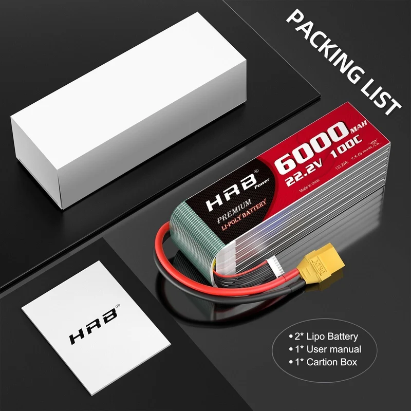 HRB 6S 6000mAh 22,2V XT90 100C LiPo Akku (2 Stück)