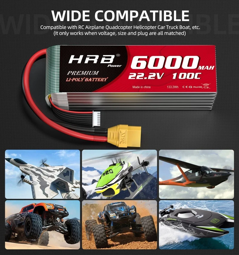 HRB 6S 6000mAh 22,2V XT90 100C LiPo Akku (2 Stück)