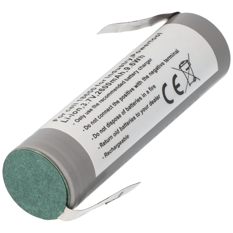 AccuCell Akku 18650 für Industrie, Powertool, Li-ion, 3,7V, 2600mAh, 9,6Wh mit Lötfahne in Z-Form