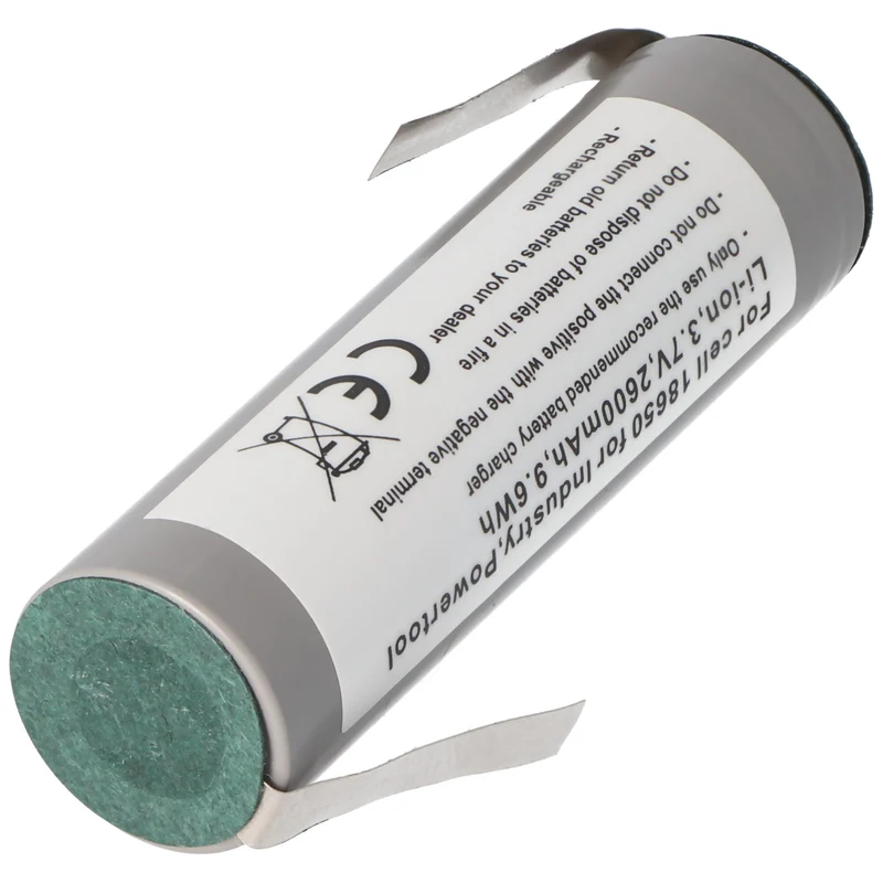 AccuCell Akku 18650 für Industrie, Powertool, Li-ion, 3,7V, 2600mAh, 9,6Wh mit Lötfahne in Z-Form