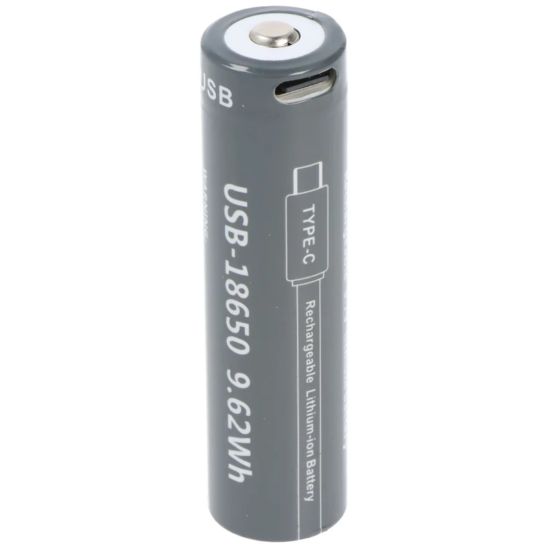 AccuCell 18650 Li-ion Akku, 3,7V, 2600mAh, mit USB-C Charging Port, ca. 71,1 x 18,5mm