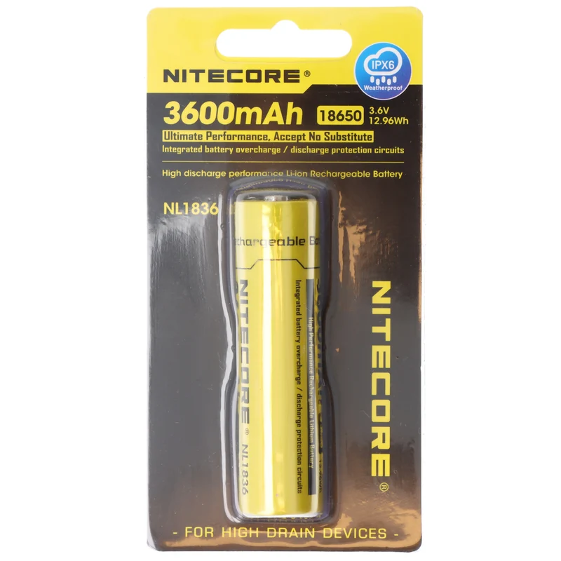 Nitecore Li-Ion Akku Typ 18650 3600mAh, NL1836R, mit USB-C-Ladeanschluss und Lade-Anzeige