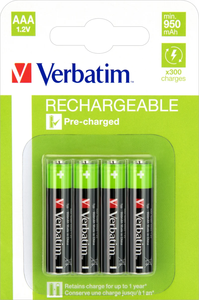 Verbatim Akku NiMH, Micro, AAA, HR03, 1.2V/1000mAh Pre-charged, Retail Blister (4-Pack)