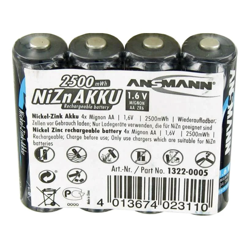 Ansmann Mignon LR06 AA NiZn Akku 1,6 Volt 2500mWh im 4er Set