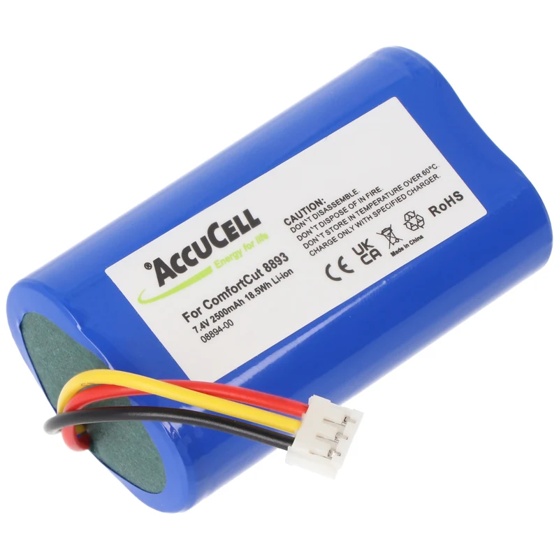 AccuCell Akku für Gardena ComfortCut 8893 und 8895 7,2 Volt, Akku für Gardena 08894-00 2500mAh Kapazität, 67,5x37x18,5mm