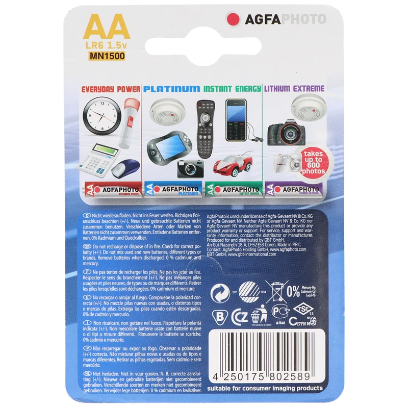 AgfaPhoto LR06 Mignon AA-Batterie Alkali-Mangan 1.5 Volt 4 Stück Platinum