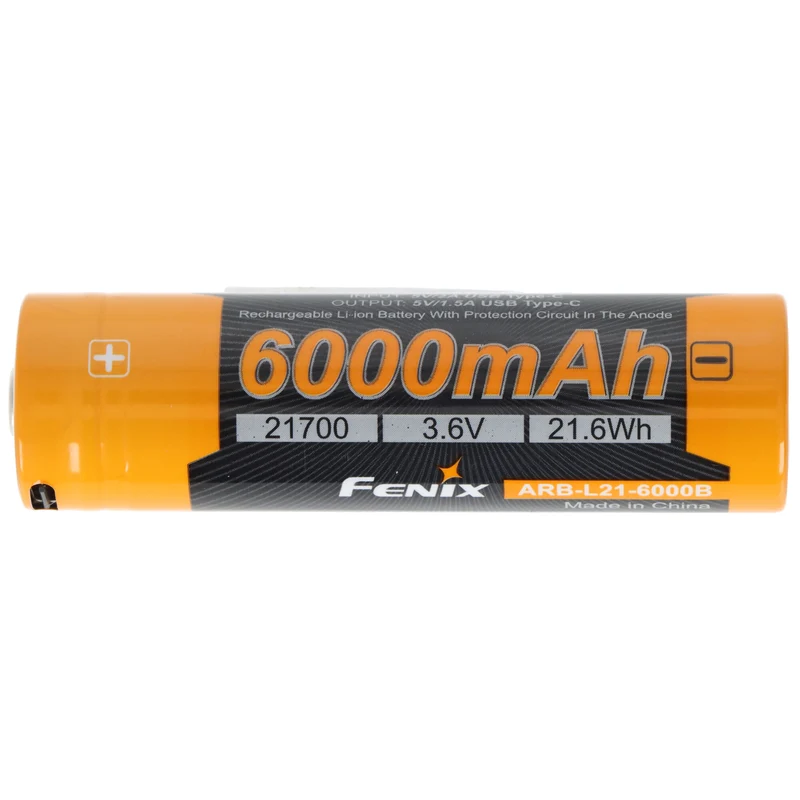 Fenix ARB-L21-6000B Li-Ion Akku, Typ 21700, 3,6V 6000mAh, mit USB-C Ladeanschluss