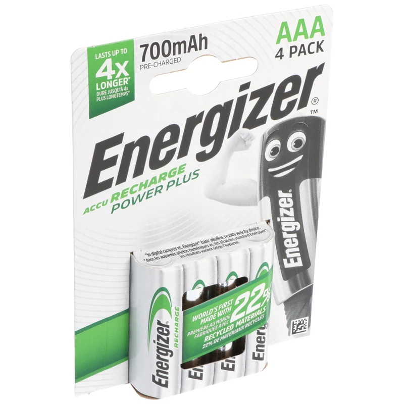 Energizer Akku NiMH, Micro, AAA, HR03, 1.2V/700mAh Power Plus, Pre-charged, Retail Blister (4-Pack)