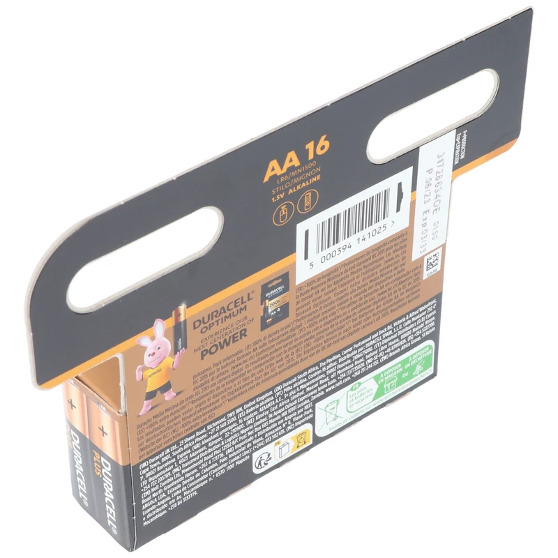 Duracell Batterie Alkaline, Mignon, AA, LR06, 1.5V Plus, Extra Life, Retail Blister (16-Pack)