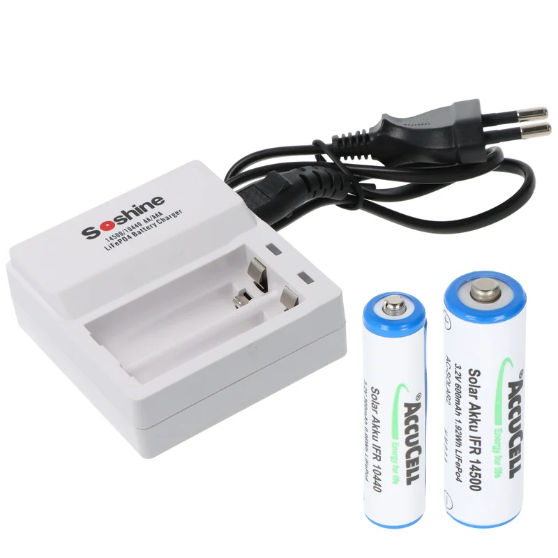 Soshine Ladegerät für LiFePO4 IFR 3,2 Volt Akkus, nur Akkus mit 3,2V ladbar, mit 2 Ladeschächten, für 14500, 10440 und AAA, AA Akkus