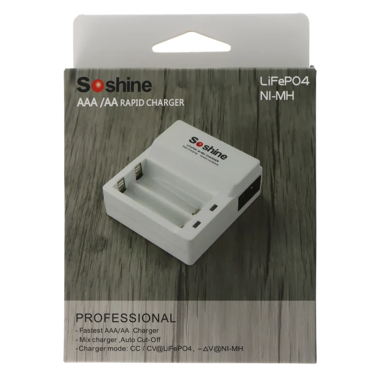 Soshine Ladegerät für LiFePO4 IFR 3,2 Volt Akkus, nur Akkus mit 3,2V ladbar, mit 2 Ladeschächten, für 14500, 10440 und AAA, AA Akkus